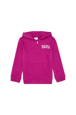 U.S. Polo Assn. Kız Çocuk Fuşya Kapüşonlu Fermuarlı Basic Sweatshirt 50316837-VR023