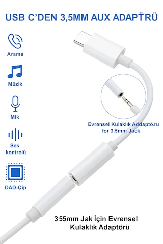 Td-c3311 Type-c Den 3.5mm E Aux Ses Adaptörü Yüksek Ses Kalitesi Müzik Arama Desteği Dayanıklı Kablo -