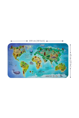 Eğitici Dünya Haritası Dünya Atlası Çocuk Ve Bebek Odası Duvar Sticker -60x105-3800 - Renkli Çok Renkli
