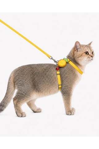 Getmeev Çilek Figürlü Zilli Kedi Göğüs Tasması Ve Gezdirme Kayışı Seti, Ayarlanabilir Göğüs Tasması Ve Gez