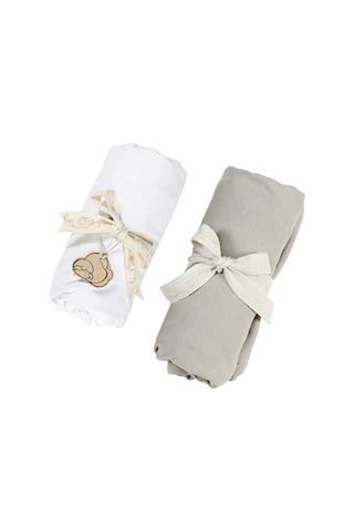 Tinylamb Lastikli Bebek Çarşafı 60x120 CM - 2 Adet Organik Beyaz - Yeşil Renk