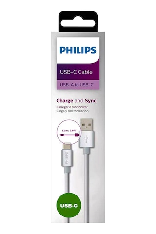 Philips Uyumlu 3A 60W UsbA to Type-C Hızlı Şarj ve Data Kablosu Beyaz