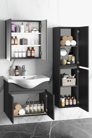 Yıldız 55+35 Cm Antrasit Gri Mdf Lavabolu Asma Banyo Dolabı Takım Antrasit - Gri