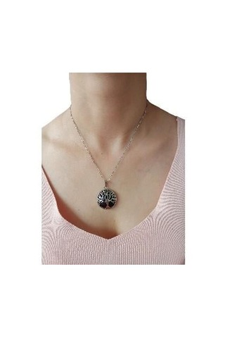 Siyah Yıldız Doğal Taşlı Hayat Ağacı Çelik Kolye - Kadın