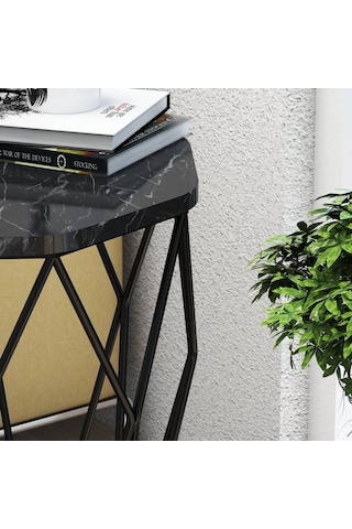 Variant Sofya Metal Yan Sehpa - Siyah Mermer