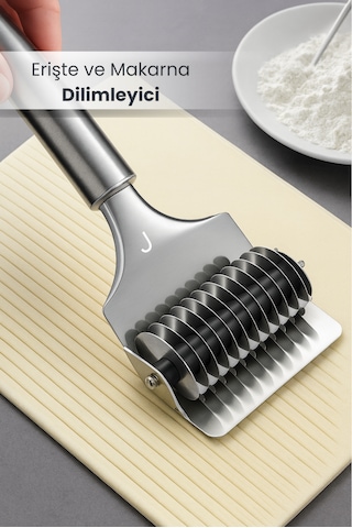 Erişte Ve Makarna Dilimleyici - Paslanmaz Çelik - Pratik Hamur Kesme Aparatı - 9 Bıçaklı Krom