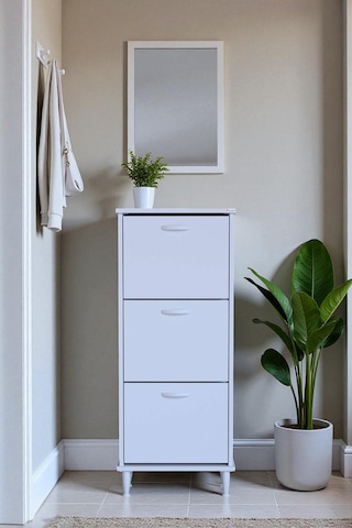 Eliusta Nefes Ayaklı 52 Cm Ayakkabılık Kapı Önü/antre 3 Düşer Kapaklı Beyaz 52x127x26 Cm Ayakkabılık Beyaz