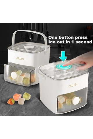 Kacheeg 2'si 1 Arada Çift Katmanlı Buz Küpü Tepsisi, Saklama Kabı İle Kolay İtme Bırakma Kalıbı Beyaz Beyaz