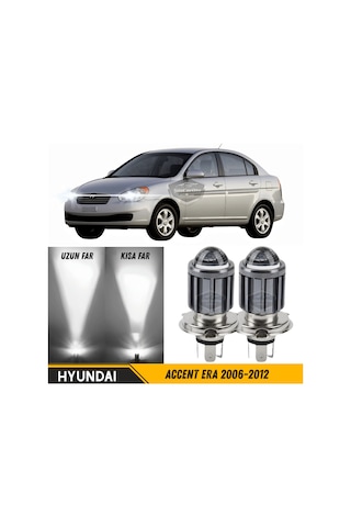 Hyundai Accent Era 2006-2012 Uyumlu Mercekli Far Ampulü Led Xenon Beyaz Renk Far Şimşek Etkili Csp Led Lamba Uzun Kısa 2 Adet Takım