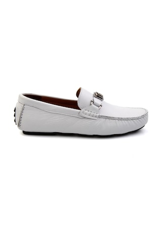 Bambi Beyaz Hakiki Deri Erkek Loafer Ayakkabı E01547007540 Beyaz