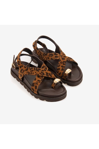 Kemal Tanca Hawen Angels Kadın 3cm Eva Taban Süet Sandalet 156-29 Leopar Süet