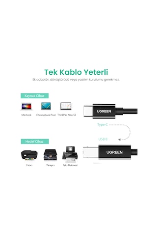 Ugreen Usb Type-c To Usb B Yazıcı Kablosu 2 Metre Siyah, 50446