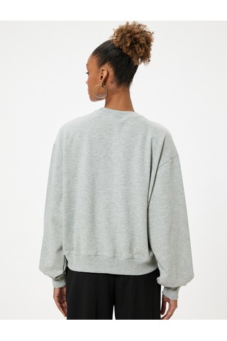Koton Bisiklet Yaka Sweatshirt Oversize Ayıcık İşlemeli Sloganlı Şardonlu Gri Melanj 5wal10072ık Gri Melanj