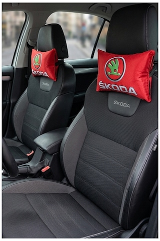 Skoda Araç Uyumlu 5 Parça Araç Oto Halı Paspas Seti & Dijital Baskılı Kırmızı Araba Koltuk Yastığı & Oto Ayna Askısı