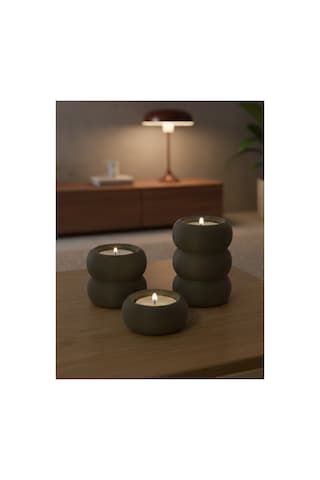 Modüler 3 Lü Mumluk Seti 3d Baskı Dekoratif Minimal Tealight Mum Tutucu Siyah