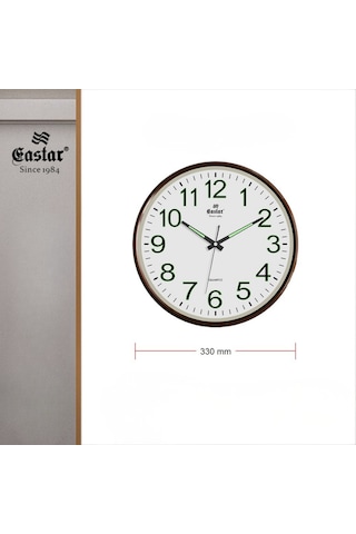 Eastar A3079 Fosforlu Ve Sessiz Duvar Saati 33 Cm Kahverengi