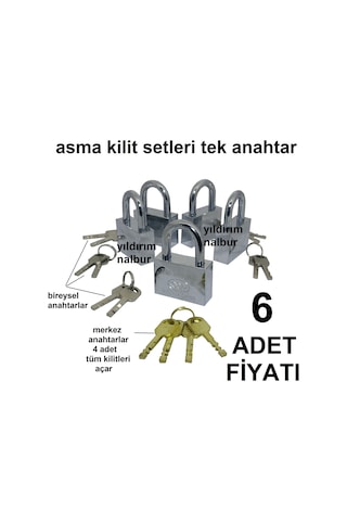 Asma Kilit 6lı Set Merkez Anahtarlı Master Anahtar 6 Adet Emniyet