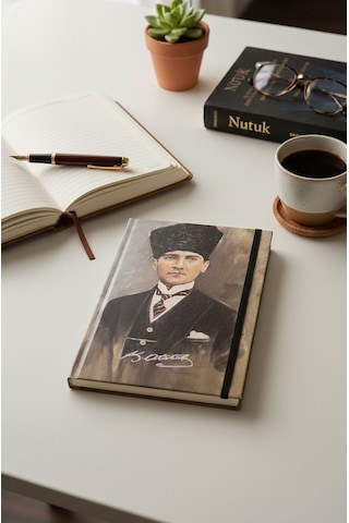 Atatürk Tarihsiz Ajanda Kuşe Kapak Kahverengi 1 Adet Atatürk Modalist Çizgili Defter Lastikli 14x20 Cm Günlük Planlayıcı