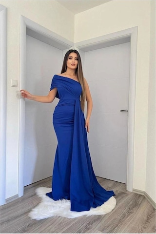 Ren.ga.renk Tek Elbise Kuyruklu Omuz Abiye Balık Kesim Renk: Siyah Beden: S Rengaren