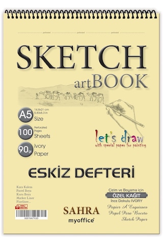 Sketchbook SAHRA A5 Spiralli 90 gr. Ivory 100 yaprak Eskiz Defteri