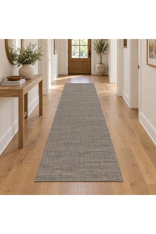 Kartela Halı Doğal Keten Açık Gri Koridor Mutfak Yolluk Halısı Kaymaz Taban Yıkanabilir 60x180 Cm
