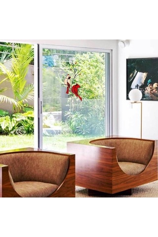 Pazly Ve Süsü Renkli Pencere Kuş Figürü - Kardinal Geeroyoo Cam Bahçe Dekoru - Db