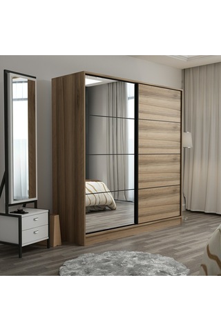 Minar Kale 2 Kapaklı Aynalı Sürgülü Dolap 180 Cm - Dore 210cm