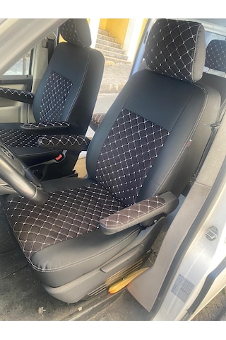 Volkswogen Transporter 4+1 2015 2022 Arası Uyumlu Siyah Zemin Beyaz Nakışlı Siyah Deri