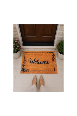 Sade Tasarım Welcome Figürlü Retro Tasarım Dekoratif Kapı Önü Paspası 40x60cm Çok Renkli