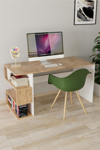 Evdemo Leo Kitaplıklı Çalışma Masası Atlantik Çam Abanoz