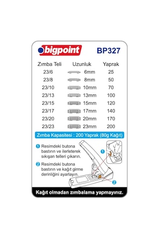 Bigpoint Zımba Makinesi Arşiv Tipi 200yaprak %70 Güç Tasarruflu