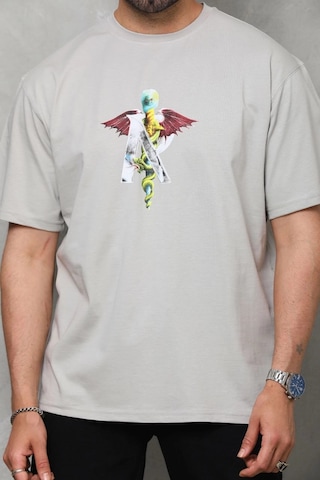 Barlashive Erkek Baskılı T-shirt Kısa Kol Bisiklet Yaka Regular Fit Rahat Kalıp Tişört - Gri Çok Renkli