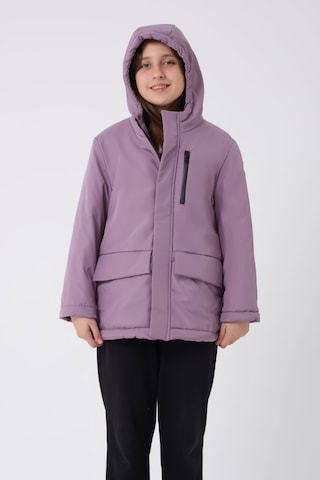 Kız Çocuk Mürdüm İçi Kürklü Su Ve Rüzgar Geçirmez Kapüşonlu 3 Cep Kışlık Mont & Kaban & Parka Mürdüm