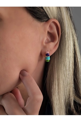 Eva Takı Store Mineli Halka Model Yaz Küpe Silver