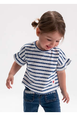 Mayoral Kız Bebek Desenli Kısa Kol T-shirt Krem 01082