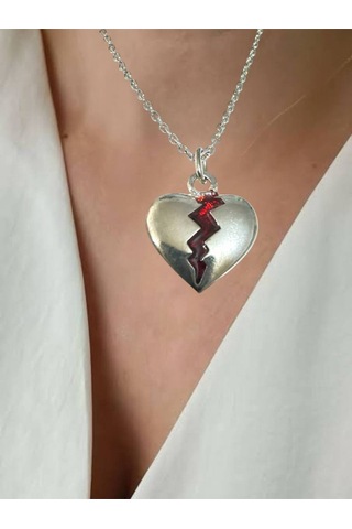 Kırmızı Kırık Kalp -broken Heart Kırmızı Kalp Kolye Aşkın Acı Yüzüne Zarif Bir Dokunuş Çok renkli