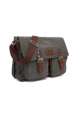 Augur 8506 Vintage Canvas Messenger Omuz Çantası-Gri