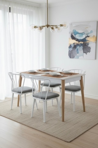 Dfy101 Mdf Yemek Masası Modern Minimalist Mutfak Salon Masası Şık Kullanışlı Dekoratif Tasarım Traverten - Ceviz Beyaz