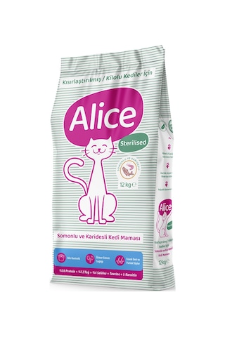 Alice Light & Sterilised Kısır veya Kilolu Kedi Maması Somonlu Karidesli 12 KG