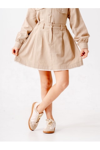 Kız Çocuk Garnili Kot Etek 2603 Bej