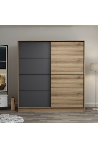 Minarmobilya Minar Kale 2 Kapaklı Sürgülü Dolap 180 Cm - Dore/Antrasit (541417069)