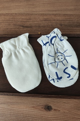 Bambık Bebek Eldiveni İkili Set 0-3 Ay %100 Pamuk Yenidoğan Tırnak Koruyucu Eldiven Beyaz Beyaz