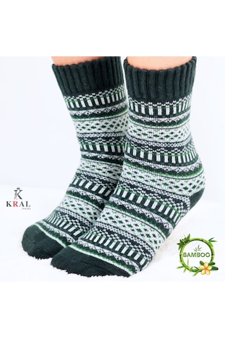 Özel Üretim 3 Çift Kalın Kışlık %100 Yün Çizgili - Motif Desenl Asorti