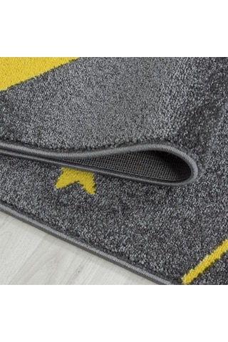 Sevimli Yıldız Desenli Soft Çocuk Odası Halısı Gri Sarı Renkli Sarı