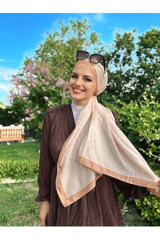 Moda Kaşmir Mk Desen Pamuk Eşarp Krem-somon