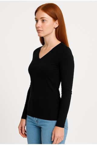 Kadın Siyah Uzun Kollu Unisex Kalıp T-shirt-d236-k Siyah