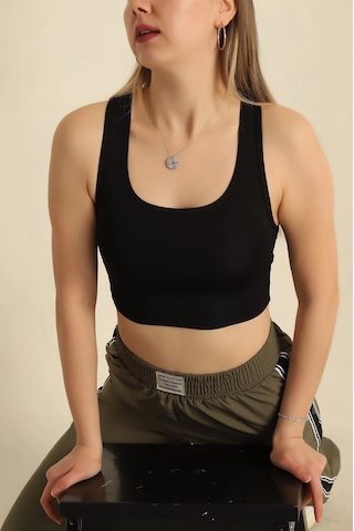 Genel Halter Yaka Crop Top Bra Büstiyer siyah