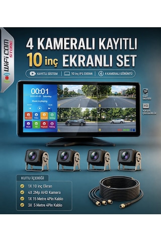 10 İnç Ahd 4 Kameralı Dokunmatik Kayıtlı Arac Kamera Seti