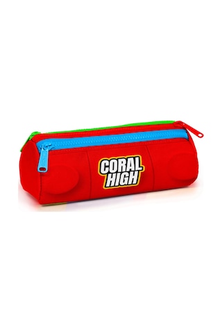Coral High Kids Renkli Blok Desenli Üç Bölmeli Kalem Çantası 22091 Kırmızı