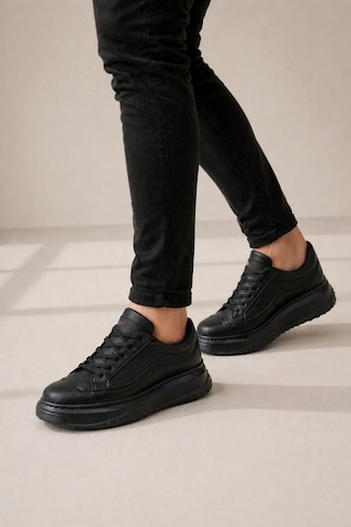 Mevese Ventoy Erkek Bağcıklı Cilt Günlük Sneaker Ayakkabı Siyah